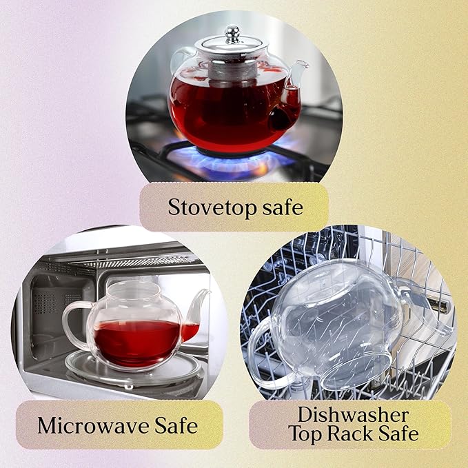 40 Oz Unique Glass teapot Set with 4 double wall insulated Cups, Tea Kettles for Stovetop With Infusers For Loose Tea, Perfect Mom Gift - Bloomnest