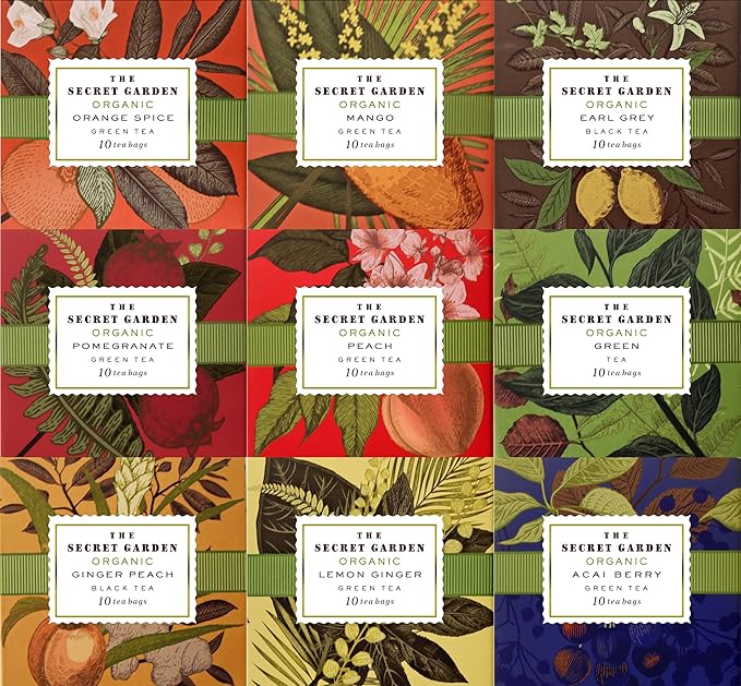 Premium Organic Holiday Tea Bag Sampler Gift Box - 90 Bags 9 Exotic Flavors Herbal Orange Spice, Mango, Earl Grey, Pomegranate, Peach, Green, Ginger Peach, Lemon Ginger, Acai Berry - Bloomnest