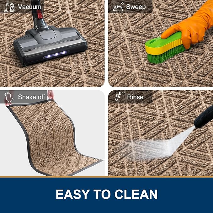 Smiry Front Door Mat Outside Entrance, Heavy Duty Sturdy Natural Rubber Doormat, Trap Dirt and Moisture, Easy Clean Low Profile Mats for Indoor Outdoor Entry, Grid Geometric (29.5x17, Coffee) - Bloomnest