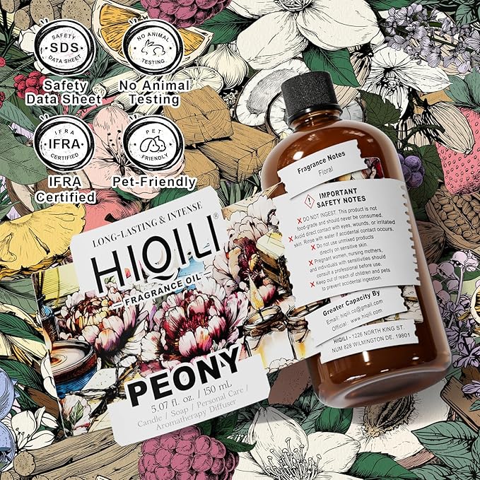 HIQILI Peony Fragrance Oil for Home Diffuser, Idea for Making Candle, Women's Perfume, Car Air Freshener, Skin & Body Care - 5.07 Fl Oz HIQILI