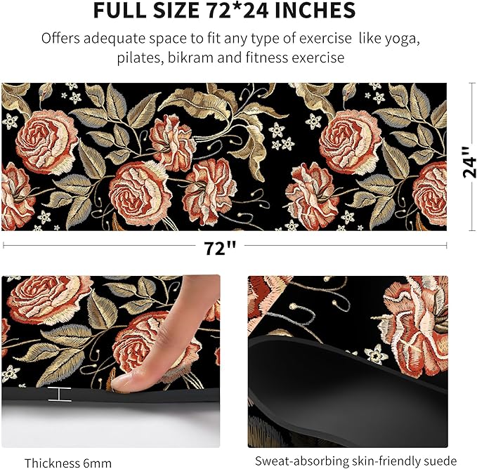 nuveti Yoga Mat Print Extra Thick TPE Non Slip Fitness Exercise Mat with Carrying Bag,72"x24" Extra Thick 6MM Exercise & Workout Mat for Yoga, Pilates Fitness and Floor Exercises - Bloomnest