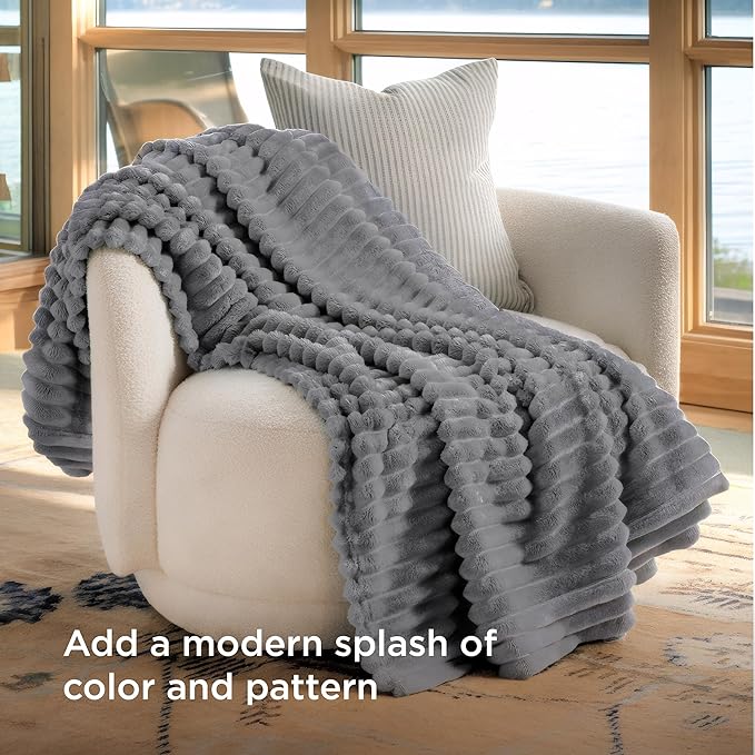 Bedsure GentleSoft Frost Gray Fleece Blanket for Couch -Cozy Soft Blankets for Women, Cute Small Throws for Girls, 60x80 Inches - Bloomnest