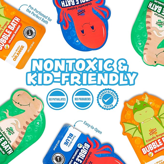 Tub Works® Magical Kids Bubble Bath, Variety 12 Pack | Creates Colorful Water & Tons of Bath Bubbles | Nontoxic | Character-Themed Bubble Bath for Kids | Green, Blue & Orange Bath Colors - Bloomnest