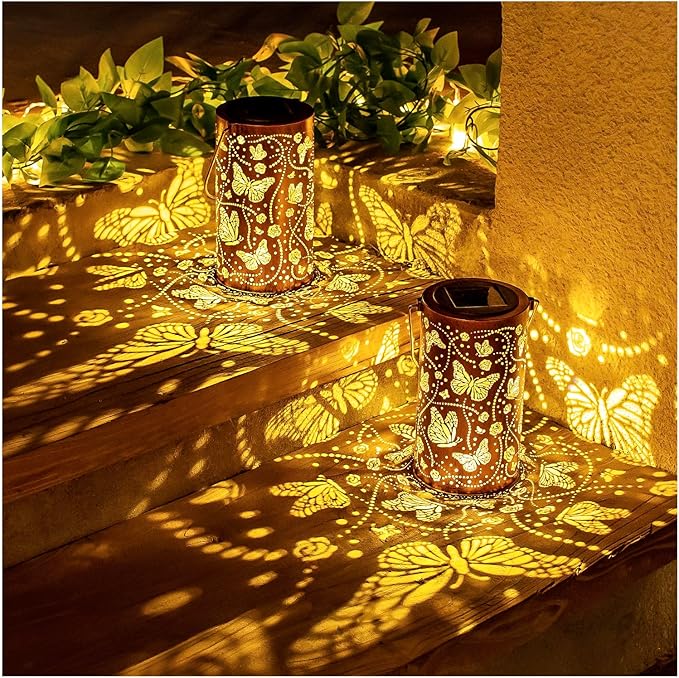 Butterfly Solar Lanterns Outdoor Waterproof Hanging Solar Lights Butterfly Gifts for Women Men Metal Decorative LED Lanterns for Garden Decor,Yard,Patio,Lawn,Tabletop,Pathway,Landscape - Bloomnest
