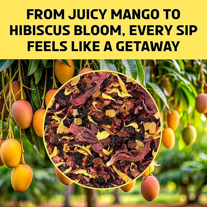 BREWIX, Mango Marvel Herbal Loose Tea (50+ Cups) | Made with Hibiscus, Mango, Pineapple, Orange Peel, Strawberry | Non-Caffeinated | Make Hot or Iced | Resealable Pouch - Bloomnest