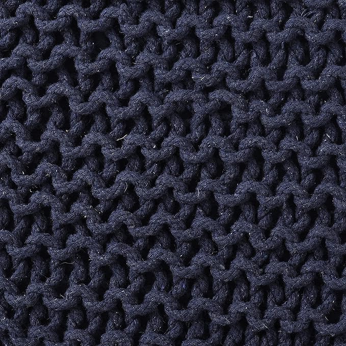 REDEARTH Square Hand Knitted Pouf - Foot Stool Ottoman Coffee Table - Cotton Cord Boho Pouffe - Poof Accent Footrest for Living Room - Bedroom - Library (16" x 16" x 16") - Navy Blue - Bloomnest