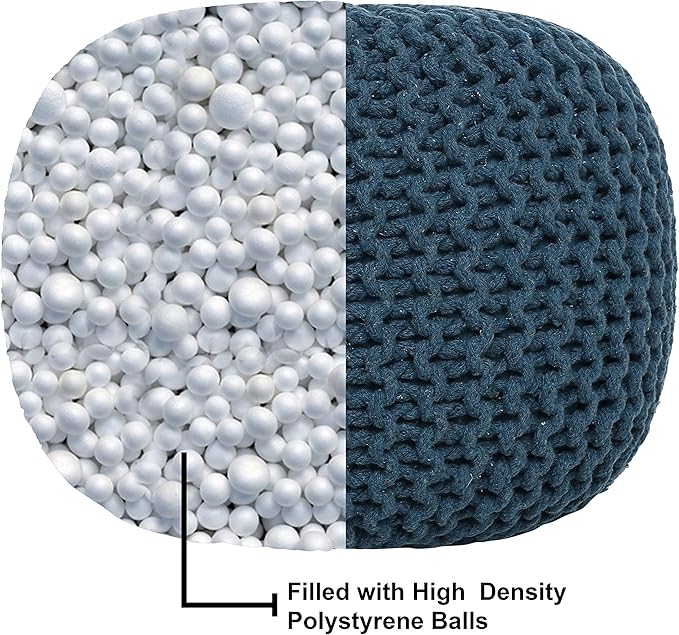 REDEARTH · Round Pouf Bean Bag Ottoman - Foot Stool Hand Knitted - Home Decor Pouffe Stuffed - Cable Boho Poof Beanbag Footrest for Living Room - Nursery - Bedroom - Patio (19.5"x19.5"x14") - Teal - Bloomnest