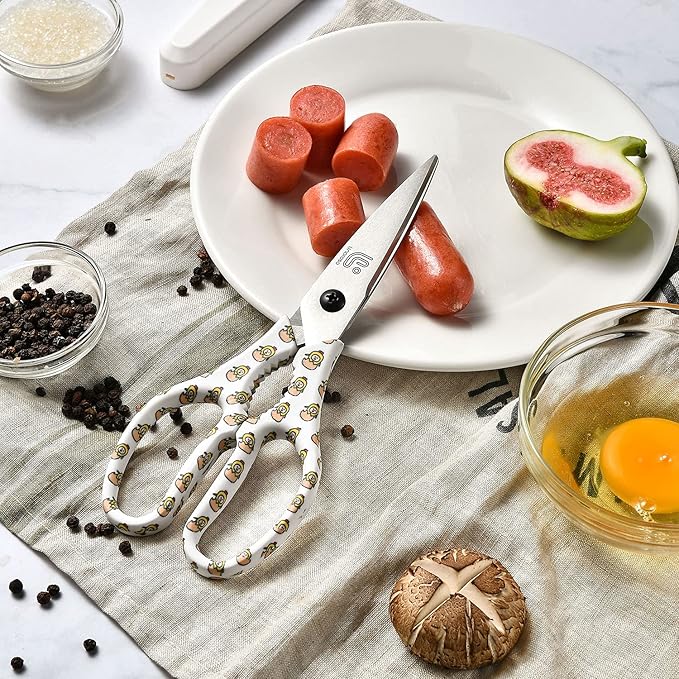 Linoroso Kitchen Scissors Heavy Duty Kitchen Shears with Magnetic Holder Made with Japanese Steel 4034, Multipurpose Ultra Sharp Cooking Scissors for Meat/Vegetables/BBQ/Herbs/Pizza (Graphic,Chick) - Bloomnest
