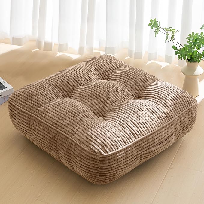 6" Washable Floor Pillow Cushion for Adults, Meditation Cushion Pillow, Large Square Floor Sitting, Removable Tufted Corduroy Cover, for Tatami Living Room or Yoga, 22x22 Inch, Machine Washable - Bloomnest