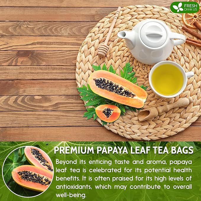 FreshDrinkUS, Premium 75 Papaya Leaf Tea Bags, 100% Natural & Pure from Papaya Leaves. Loose Leaf Papaya Herbal Tea. Made with Natural Material Tea Bags. No Sugar, No Caffeine, No Gluten, Vegan. - Bloomnest