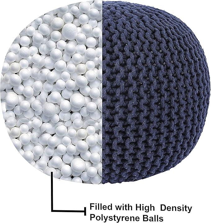 REDEARTH · Round Pouf Foot Stool Bean Bag Ottoman - Cable Knitted Cord Boho Pouffe - Poof Accent Bean Bag - Handmade by Artisans for Living Room - Bedroom (19.5"x19.5"x14") - Navy Blue - Bloomnest