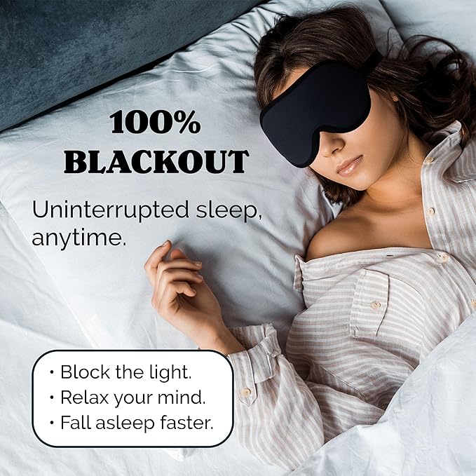 Complete Light Blocking 3D Sleep Mask – Blackout Eye Mask for Sleeping, Lash Extensions & Side Sleepers – Pressure-Free Comfort with Adjustable Strap, Travel Bag & Earplugs - Bloomnest