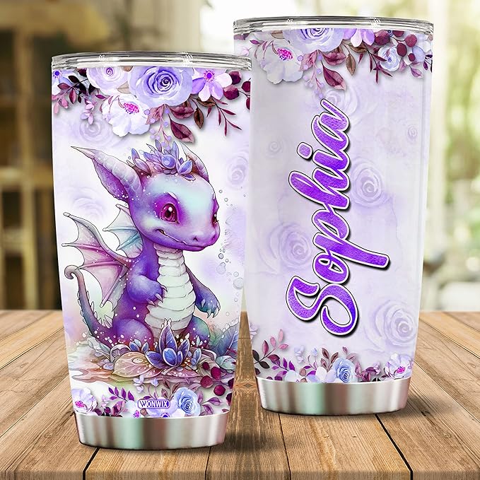 Personalized Dragon Tumbler Customized Name Dragons Mug Gifts For Women Men Girls Custom Coffee Cups Water Bottle 20oz Valentine Birthday Christmas Insulated Stainless Steel Cup With Lid - Bloomnest