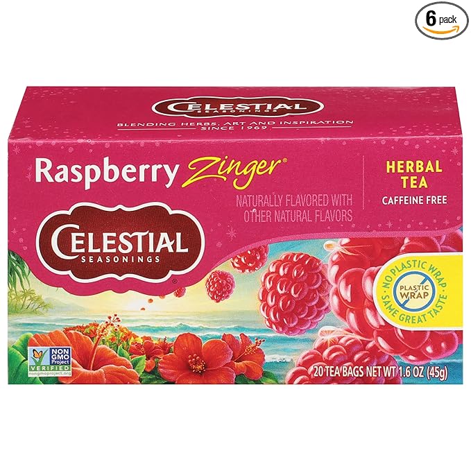 Celestial Seasonings Raspberry Zinger Herbal Tea, Caffeine Free, 20 Tea Bags Box (Pack of 6) - Bloomnest