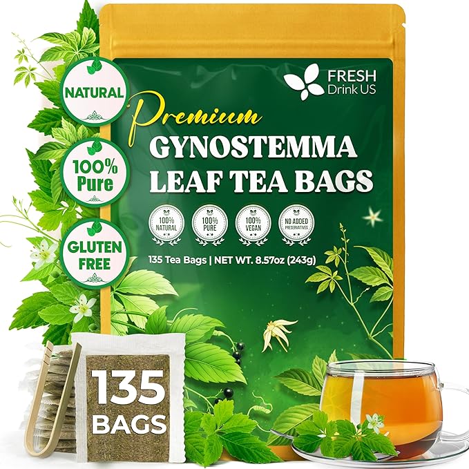 FreshDrinkUS, Premium Gynostemma Tea Bags (Jiaogulan) | 135 Count | Naturally Smooth & Earthy Caffeine-Free Herbal Tea – Plant-Based Tea Bags for Daily Enjoyment. Caffeine Free, Sugar Free. Vegan - Bloomnest