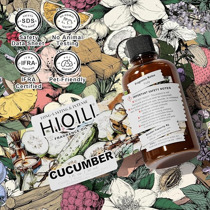 HIQILI Cucumber Fragrance Oil for Diffuser Use, Fresh Scents for DIY Soap, Body Spray, Candle Supplies for Candle Making - 1 Fl Oz HIQILI