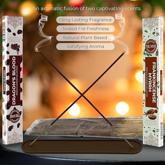 Trumiri Incense Sticks - Combo Pack of 40 Insence-Sticks - 20 Dragons Blood + 20 Frankincense Myrrh - Insenses - Insents - Incents - Inscense - Incence - Incienso - All Natural Incense Sticks TRUMIRI