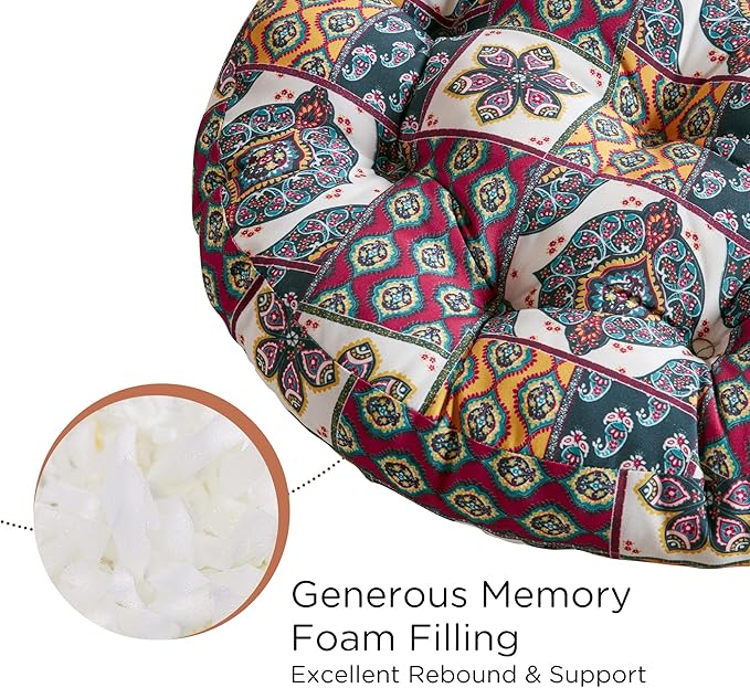 Codi Round Meditation Floor Cushions, Large Pillow Sitting for Adults and Kids, Boho Seats for Reading Yoga Living Room Tatami, Memory Foam Added, 22x22 Inch, Paisley Boho - Bloomnest