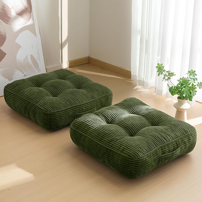 6" Washable Floor Pillow Cushion for Adults, Meditation Cushion Pillow, Large Square Floor Sitting, Removable Tufted Corduroy Cover, for Tatami Living Room or Yoga, 22x22 Inch, 2Pack, Machine Washable - Bloomnest