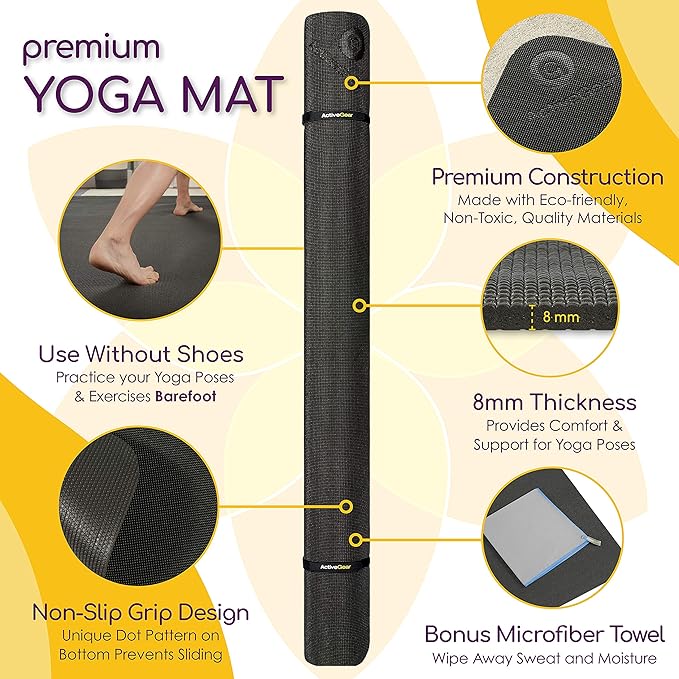 Large Yoga Mat 6'x4'x8mm Extra Thick, Durable, Eco-Friendly, Non-Slip & Odorless Barefoot Exercise and Premium Fitness Home Gym Flooring Mat by ActiveGear - Bloomnest