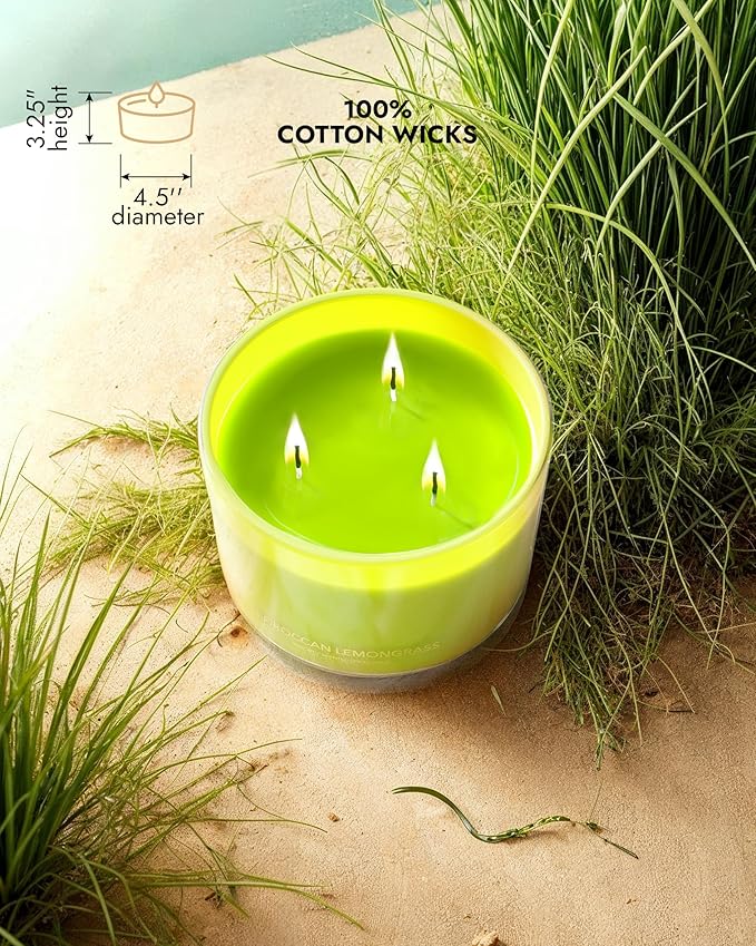 96NORTH Luxury Lemongrass Candle | Large 3-Wick Jar Candle | Up to 40 Hours Burning Time | 100% Natural Soy Wax | Relaxing Aromatherapy Aesthetic Candle | Housewarming Gift for Men and Women - Bloomnest