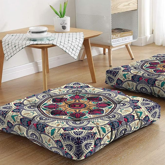 Mandala Meditation Cushion, Boho Meditation Mat, Meditation Pillows for Sitting on Floor, Cushions for Sitting in Home and Outdoor, Square Floor Pillows Cushion Seating for Yoga 22'' x 22'' - Bloomnest