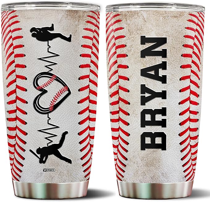 Personalized Baseball Tumbler Gifts 20oz Travel Cup Coffee Mug Stainless Steel Insulated with Lid Gift for Men Women Sports Lovers Baseball Fan Players Coach - Bloomnest