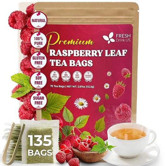 FreshDrinkUS, Premium Raspberry Leaf Tea with Chamomile – 135 Tea Bags | Naturally Caffeine-Free Herbal Blend | Soothing Floral Flavor | Premium Loose Herbal Tea in Natural Material Tea Bags - Bloomnest