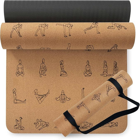 Premium Cork Yoga Mat 1/4 & 2/5 Inch Thick 72 x 26 in, Thick Cork and TPE Non Slip Yoga Mats for Women Men, Sweat Proof Eco-friendly, Great for Hot Yoga & Workouts - Bloomnest