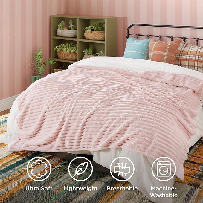 Bedsure GentleSoft Blankets Queen Size for Bed - Cozy Soft Blankets for Women, Cute Large Fleece Throws for Girls, Crystal Pink, 90x90 Inches - Bloomnest
