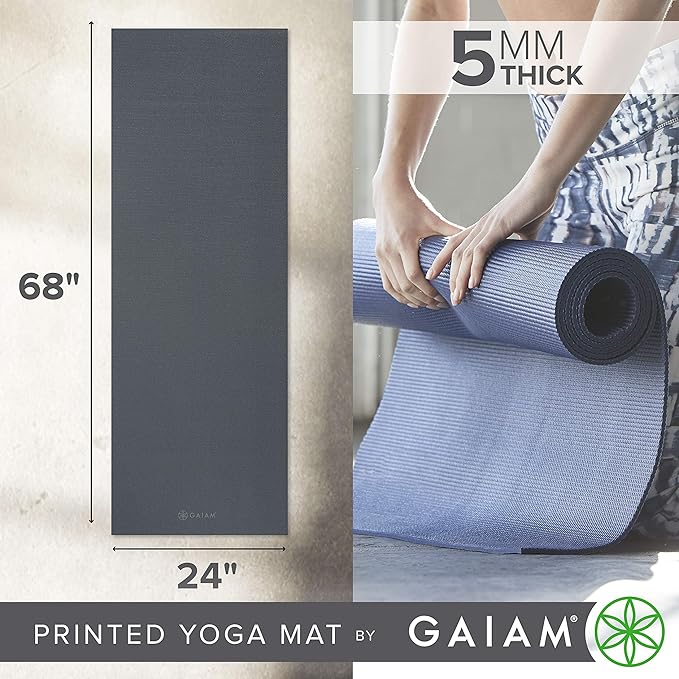Gaiam Yoga Mat - Premium 5mm Solid Thick Non Slip Exercise & Fitness Mat for All Types of Yoga, Pilates & Floor Workouts (68" x 24" x 5mm) - Bloomnest