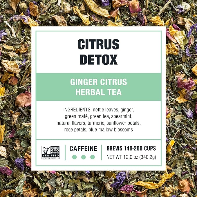 Tiesta Tea - Ginger Citrus Herbal Loose Leaf Tea, Lemon Ginger with Mint & Chamomile Blend, Caffeine-Free, Brew Hot or Iced, Makes Up to 200 Cups, Resealable Bulk Pouch, 12 Ounce - Bloomnest