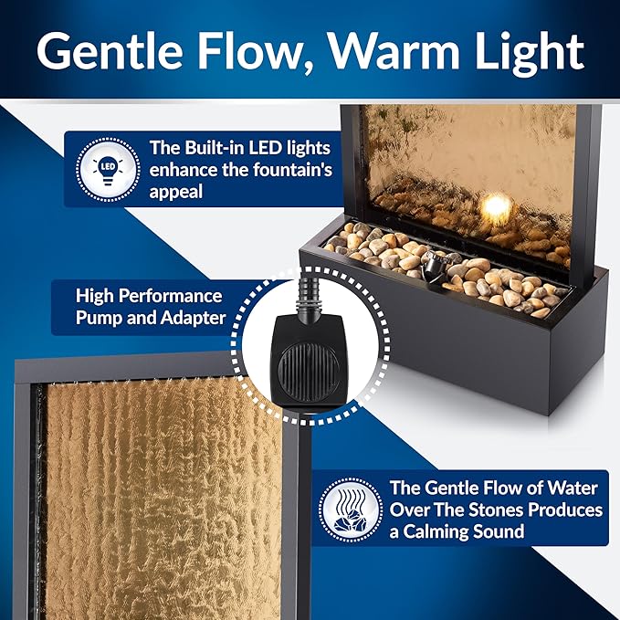 Alpine Corporation | 72"H Indoor/Outdoor Mirror Waterfall Floor Fountain — LED Lights & River Stones — Elegant Bronze Finish for Home, Office, Patio & Entryway Décor - Bloomnest