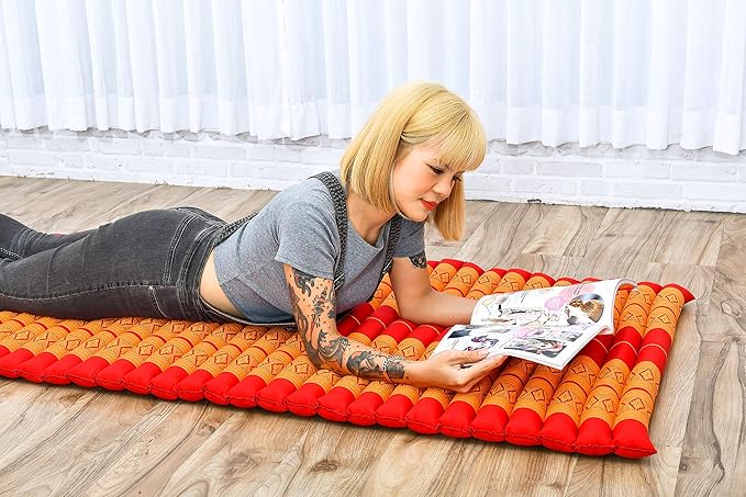 Leewadee - Foldable Floor Mattress - Japanese Roll Up Futon -Trifold Tatami Mat- Guest Floor Bed - Camping Mattress - Thai Massage Mat, Kapok Filled, 75 x 28 inches, Orange Red - Bloomnest