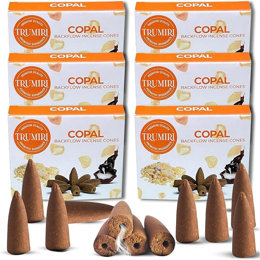 Copal Backflow Incense Cones - 60 Cones, Six Packs of 10, Waterfall Effect TRUMIRI