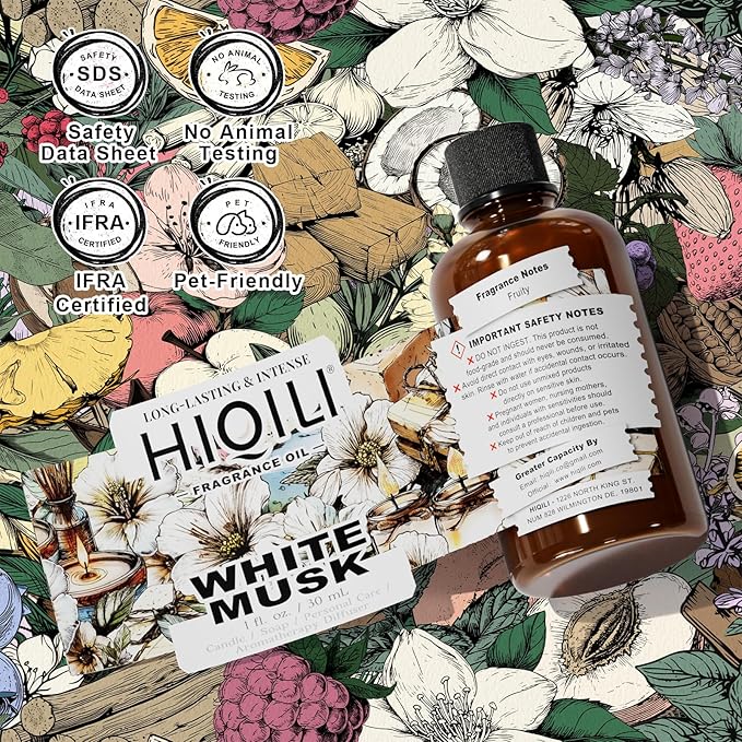 HIQILI White Musk Fragrance Oil, Candle Scents for Candle Making, Soap Making Supplies, Musk Perfume for Women, for Diffuser Use - 1 Fl Oz HIQILI