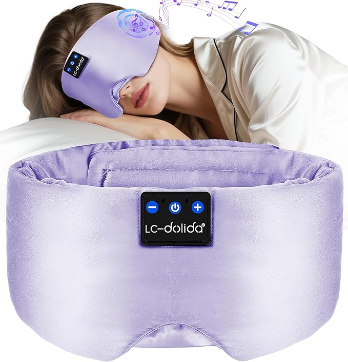 LC-dolida Luxurious Silk Soft Sleep Mask, Sleep Headphones with Bluetooth 5.4 for Side Sleeper, Total Blackout Eye Sleeping Mask for Women and Men, Ideal Gift for Restful Sleep, Travel(Light Purple) - Bloomnest
