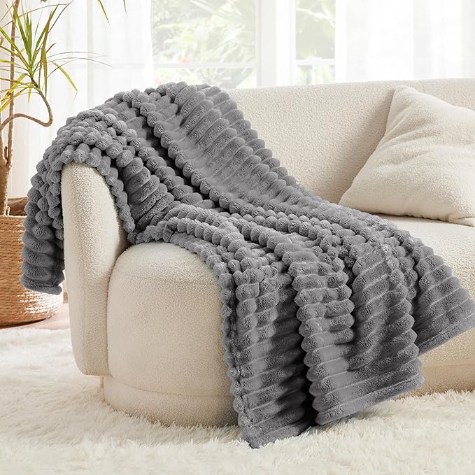 Bedsure GentleSoft Frost Gray Fleece Blanket for Couch - Cozy Soft Blankets for Women, Cute Small Throws for Girls, 50x70 Inches - Bloomnest