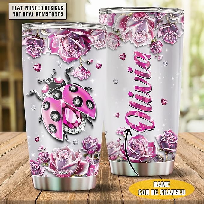 Personalized Insulated Stainless Steel Ladybug Gifts for Women, 20oz Travel Mug Tumbler Water Bottle, Cup for Girls, Wife, Daughter, Perfect for Christmas, Birthday, Mother's Day, Valentine - Bloomnest