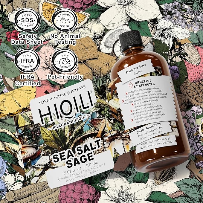 HIQILI Sea Salt Sage Fragrance Oil for Diffuser Use, Candle Making Scents, Soap Making Supplies, Car/Hotel Collection Diffuser Oil - 5.07 Fl Oz HIQILI
