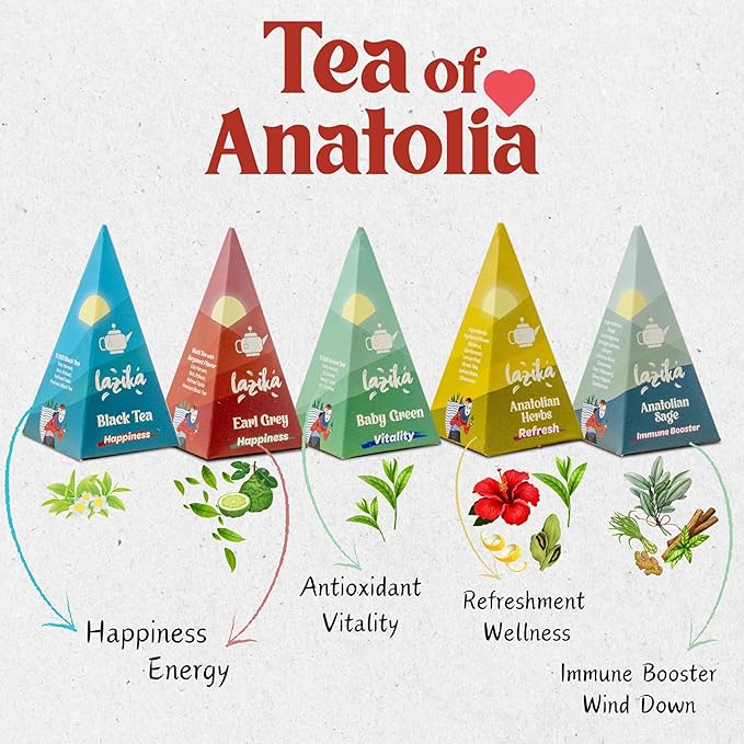 Lazika Tea Variety Pack with Lovely Presentation Box, Black, Green and Herbal Tea Sampler Gift Set, 10 Counts, Premium Collection with Pyramid Infuser Bag, Handcrafted - Bloomnest