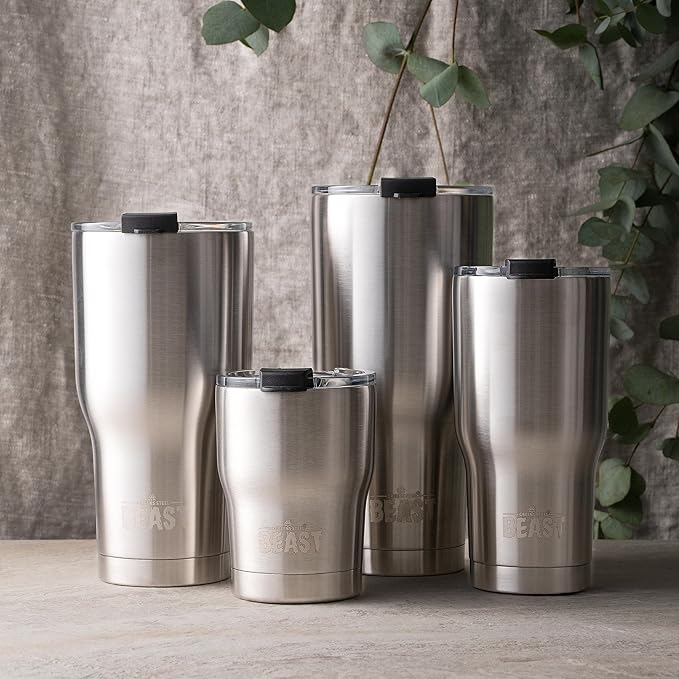 Beast 10 oz Tumbler Stainless Steel Vacuum Insulated Coffee Ice Cup Double Wall Travel Flask (Steel) - Bloomnest