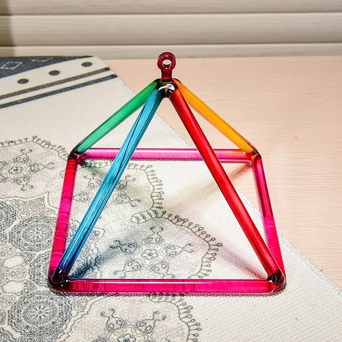 TOPFUND Rainbow Quartz Singing Pyramid 7 inch with Carrying Case and Quartz Suede Mallet