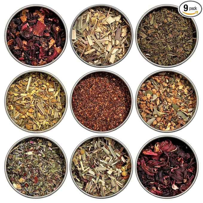 Heavenly Tea Leaves Organic Herbal Loose Leaf Tea Sampler Gift Set (Approx. 90 Cups) | 9 Naturally Caffeine-Free Tisanes | Great Hot or Iced | Assorted Variety Pack | Health & Immune Support - Bloomnest