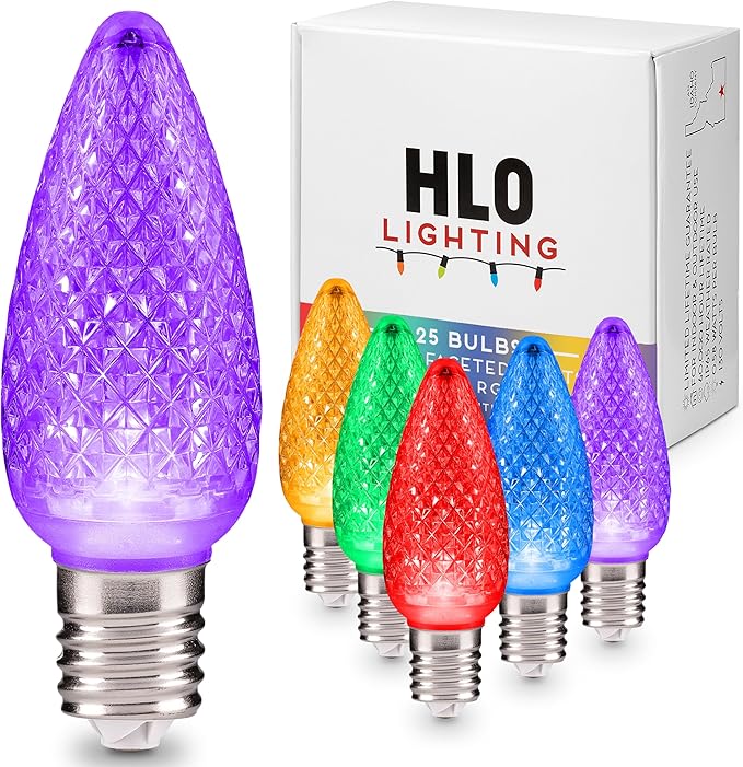 HLO Lighting C9 LED Christmas Lights, Faceted C9 Christmas Light Bulbs for Indoor & Outdoor Décor 25, Multi (R, G, B, Y, P) - Bloomnest