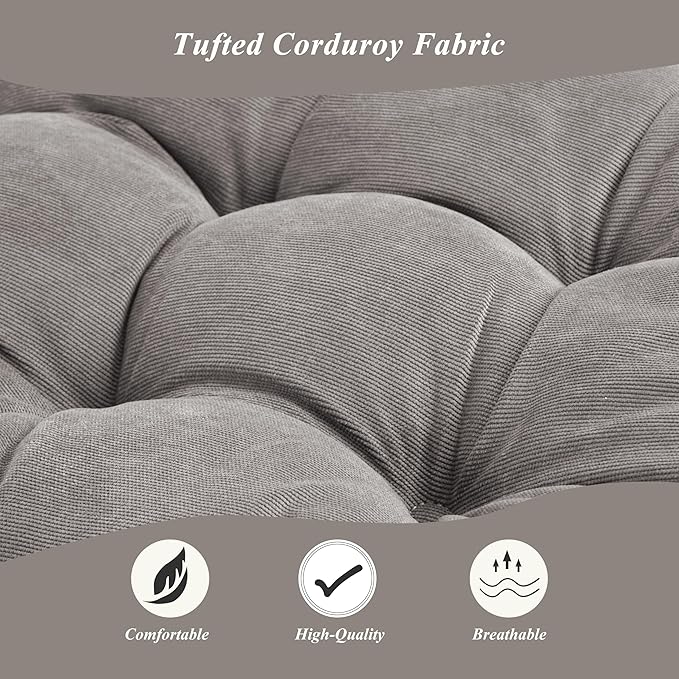 Meditation Floor Pillow 22×22 Inch 1 Pack Large Floor Cushions for Adults Square Tufted Corduroy Floor Pillows for Yoga Living Tatami Room Grey - Bloomnest