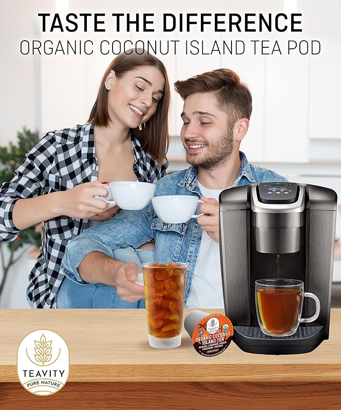 TEAVITY Organic Coconut Island Tea Pods | Recyclable Single-Serve Tea Pods Compatible with Keurig K-Cup 2.0 Brewers | Certified USDA Organic | 36 Count (Pack of 1) - Bloomnest