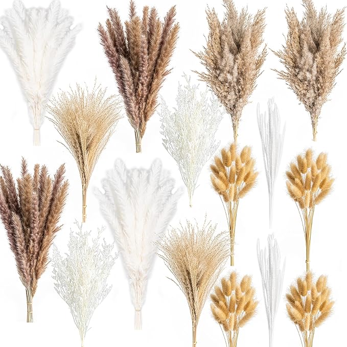 300PCS Natural Dried Pampas Grass Boho Home Decor Bouquet Phragmites Dried Flowers Bouquet for Wedding Floral Arrangements Home Decorations (300PCS) - Bloomnest