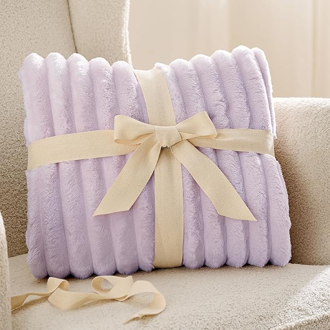 Bedsure GentleSoft Lavender Fog Fleece Blanket for Couch - Cozy Soft Blankets for Women, Cute Small Throws for Girls, 90x90 Inches - Bloomnest