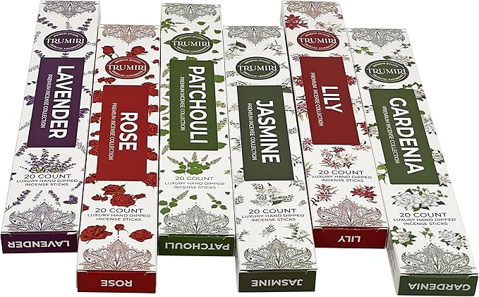 Floral Incense Sticks Variety Pack - 120 Insence-Sticks (6 Incents x 20 Insense) - Rose Lavender Jasmine Patchouli Gardenia Lily - Natural Inscents-Sticks Non Toxic Incienso with Stick Incense Holder - Bloomnest